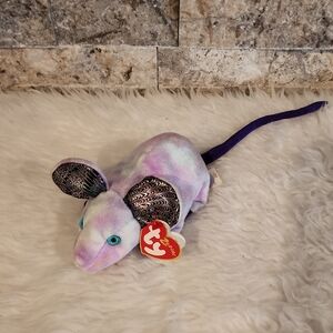 Ty Beanie Baby Pastel Mouse Plush with Purple Tail